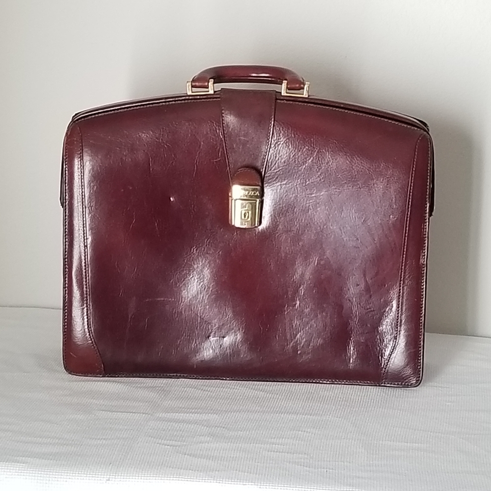 Bosca Maroon Leather Briefcase with Gold Accents